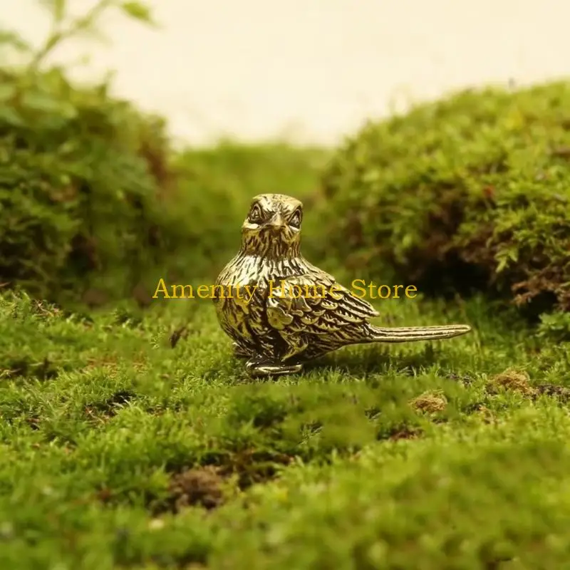 F26C Sparrow Figurines Set of 3, Distressed Gold-Tone Miniature Bird Ornaments with Feathered Detail for Shelf Displays