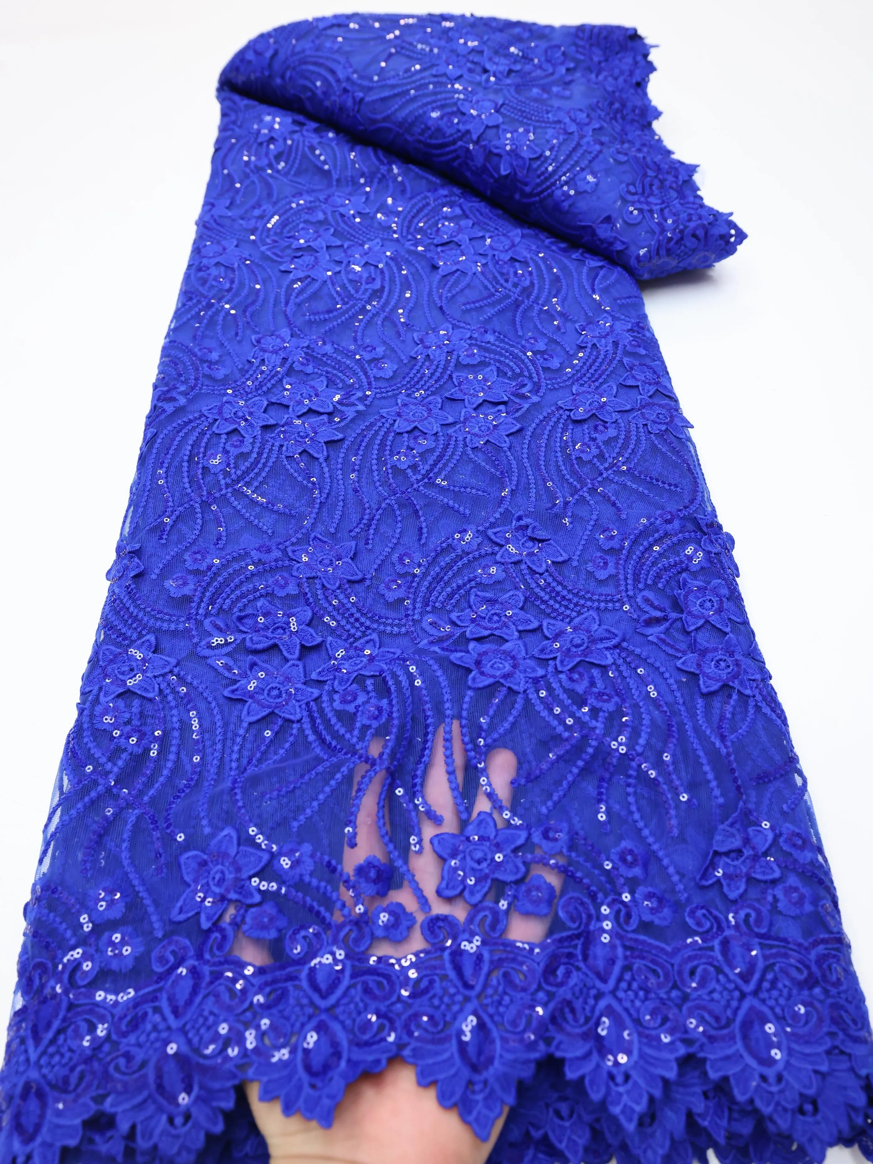 Royal blue African Mesh Sequins Lace Fabric 2024 Newest French Tulle Sequins Lace Nigerian Mesh Fabric For Women Prom Dress