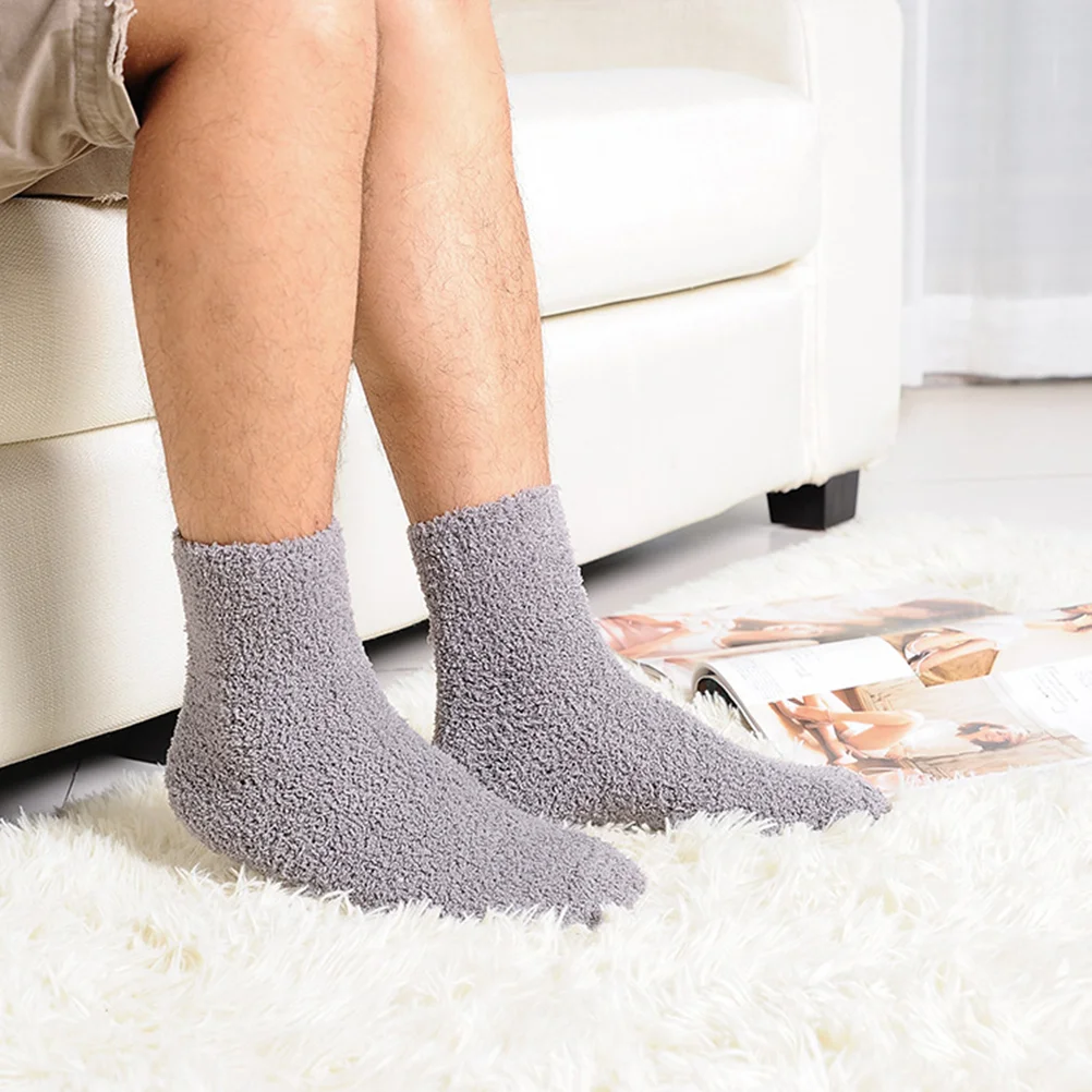 3 Pairs Fluffy Slipper Socks Sleeping Men Fuzzy Stocking for Winter Grey Adult Man