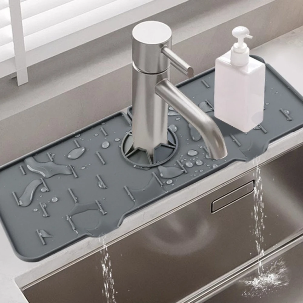 Silicone Sink Splash Guard Kitchen Faucet Absorbent Mat Water Draining Pad Countertop Protector Table Cushion Place Mat Bathroom