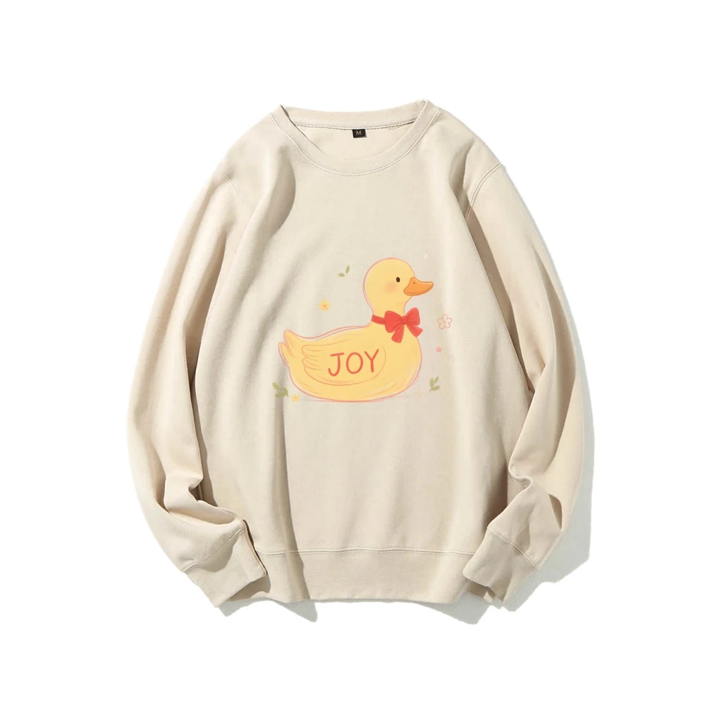 Adorable Little Yellow Duck Casual Crewneck Sweatshirt Graphic Fashionable Cotton Hoodie Comfortable Soft Breathable Loose Fit