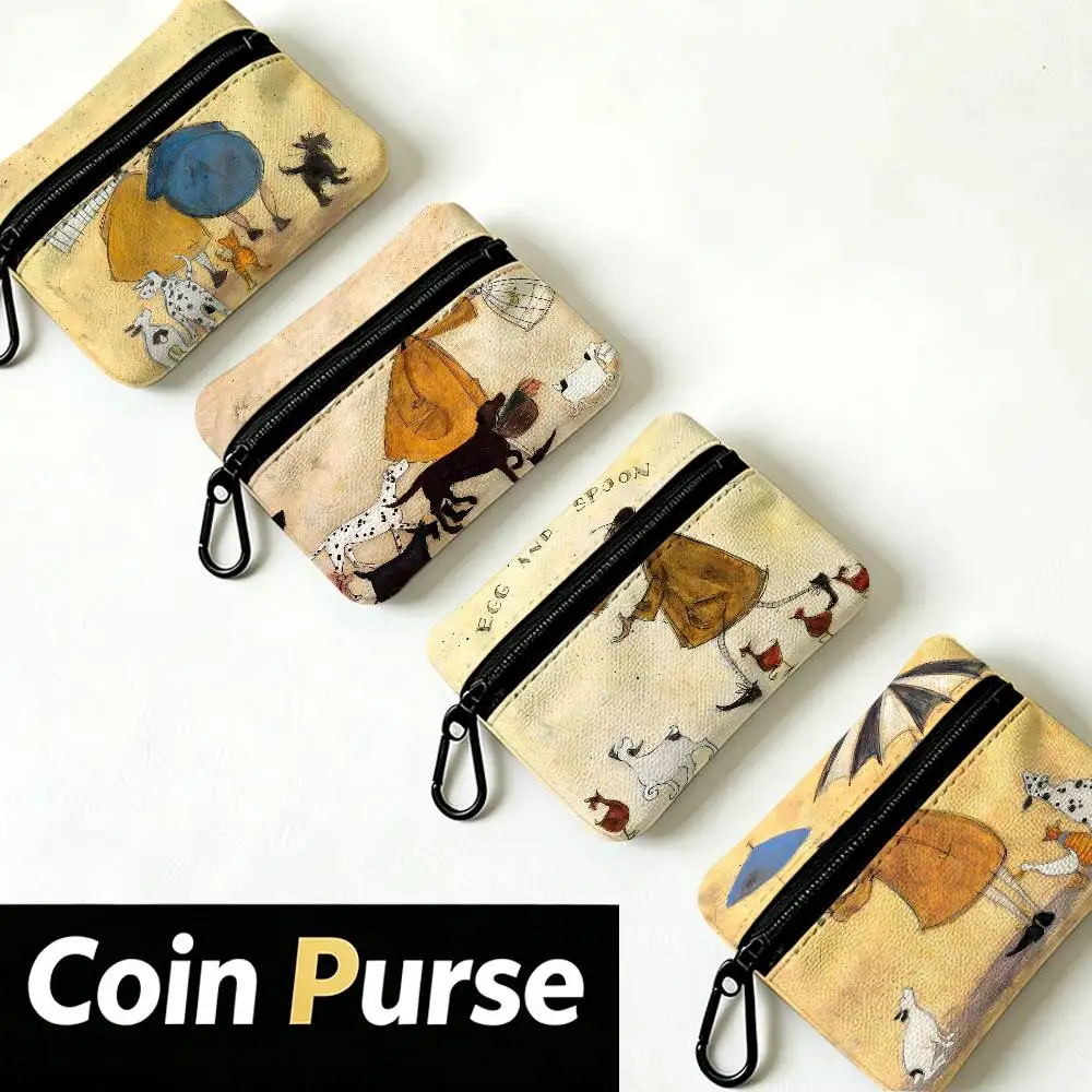 Artist Sam Toft Compact Oxford Cloth Zipper Pouch Detachable Carabiner Mini Coin & Key Wallet