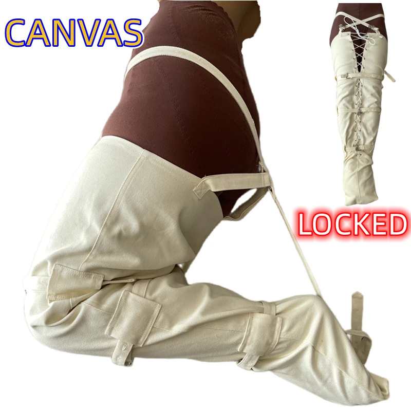 BDSM Self Bondage Heavy Duty Canvas Legs Binder Kneeling Restraints Straitjacket Pants Bottom With Socks