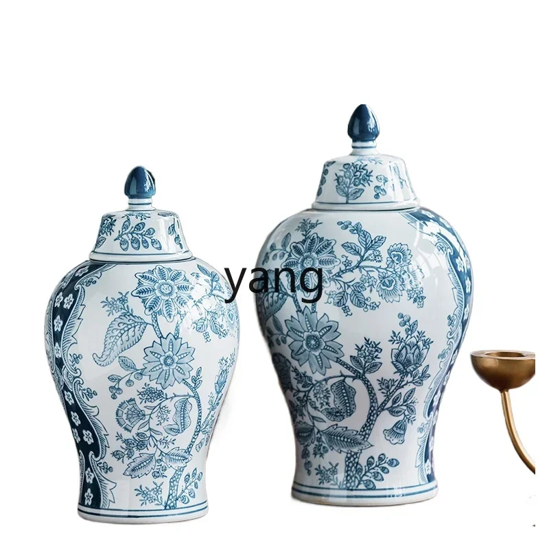 Lmm new Chinese-style living room large vase with lid TV cabinet coffee table ornament storage tank