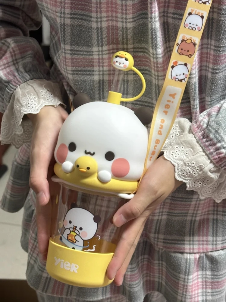 

Yier Bubu Cartoon Peripheral Straw Cup Cute Water Cup High Temperature Resistant Tritan Anti Drop Summer Portable Beverage Cup