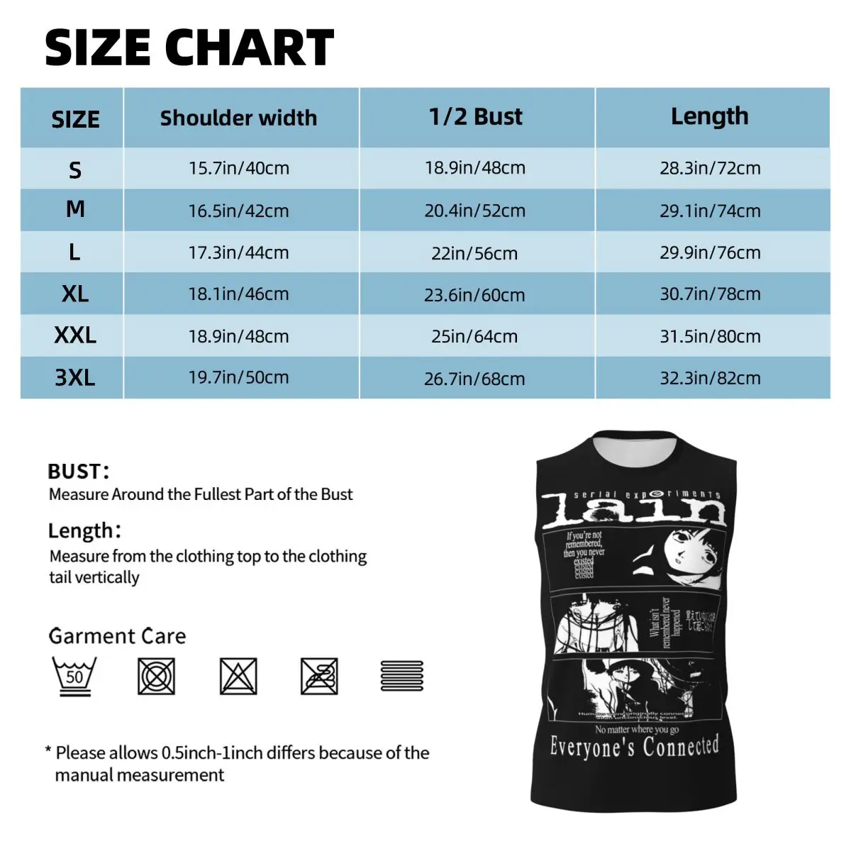Serial Experiments Lain Men Printed Sleeveless T-shirt Casual Hip Hop Street Style Beach Holiday Tank Tops