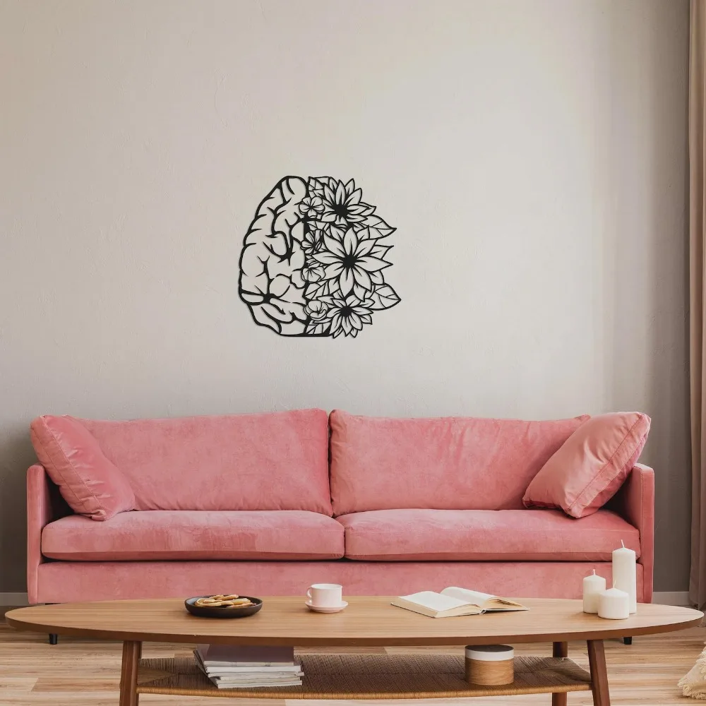 CIFBUY Modern Floral Brain Metal Wall Art,Creative Mind Psychology Tin Sign,Mental Health Decor for Therapy Office