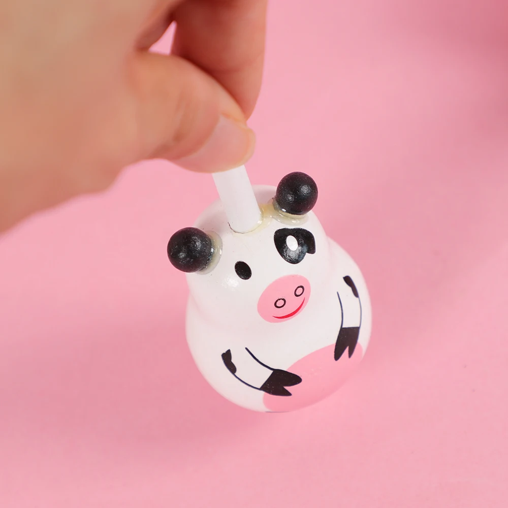 3Pcs Cute Wooden Animal Milk Cow Spinning Top Toys for Kids Birthday Party Favors Baby Shower Pinata Fillers Kindergarten Prizes