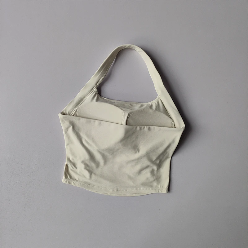 Neckholder-Sportunterwäsche mit festen Brustpolstern, Fitness-Plissee-Yoga-Anzug, integrierter BH, sexy Träger, schöner Rücken. – Detail 4