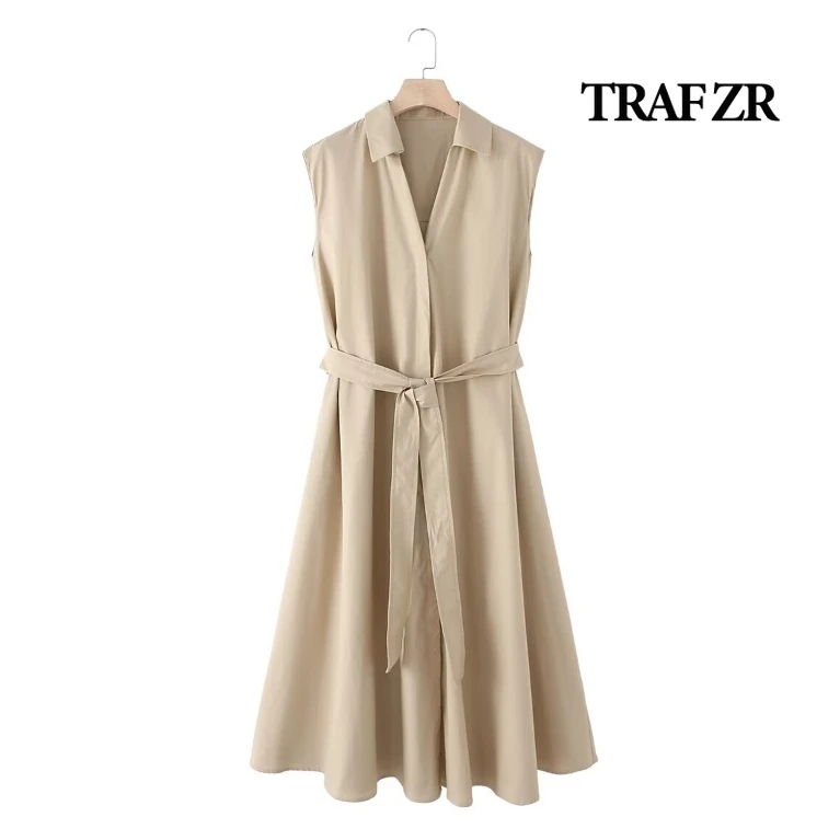 TRAF ZR-Vestidos Vintage para mujer, vestido de verano 2024 de algodón, elegante, Formal, para vacaciones y playa