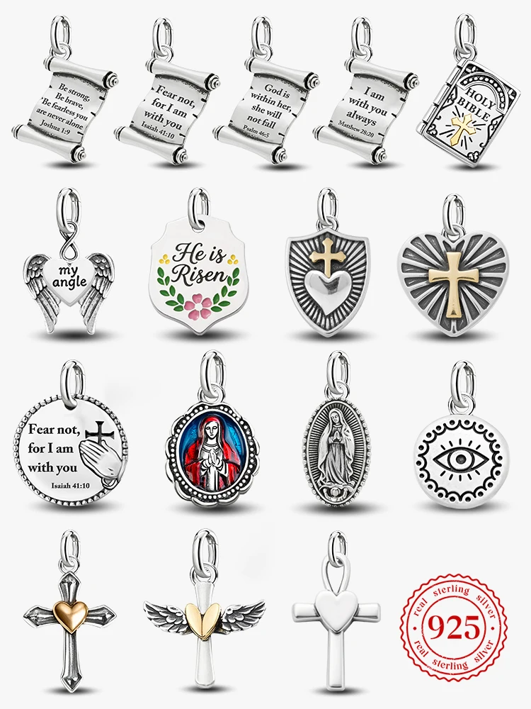 Pendentifs vintage réglables en argent sterling 925, breloques la Sainte Mère, perles compatibles avec bracelet et collier originaux, bijoux DIY