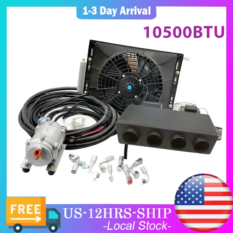 

Treeligo Car Air Conditioner Cool Heat A/C 12V 24V Auto Electric Air Conditioning Compressor Evaporator Condenser Fan Universal