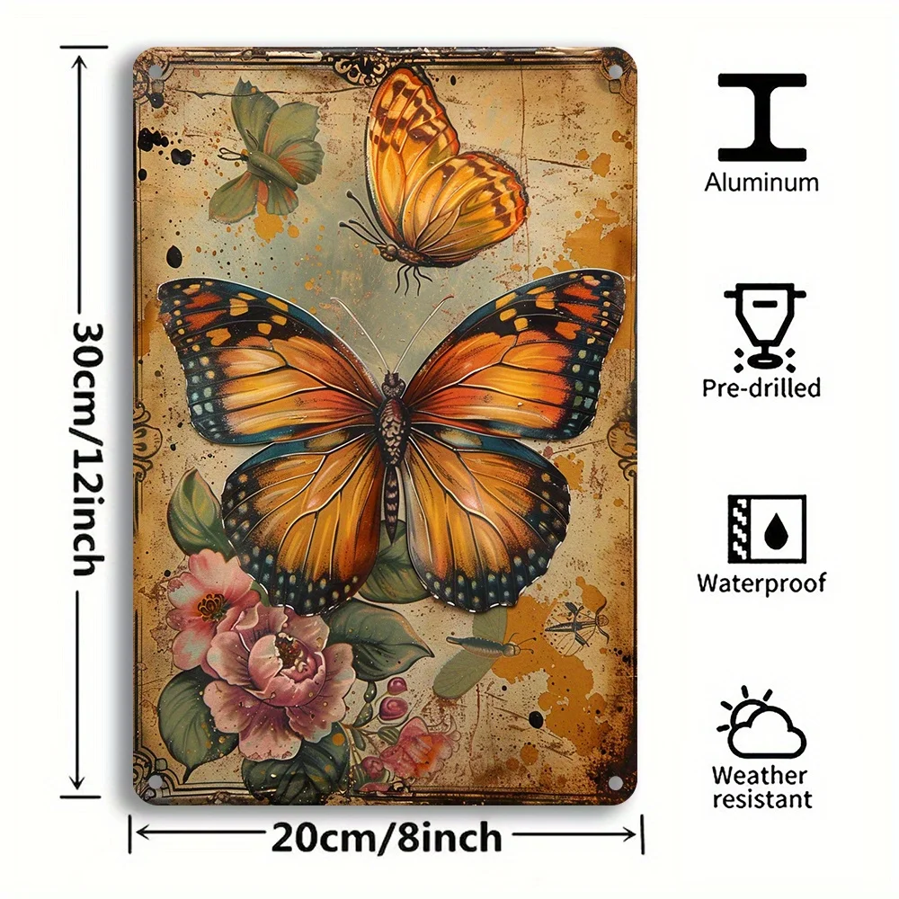 Plaque métallique en fer papillon et fleur, décoration murale durable, adaptée à la maison, au bureau, au magasin, à l'hôtel, au café, au bar, 1 pièce