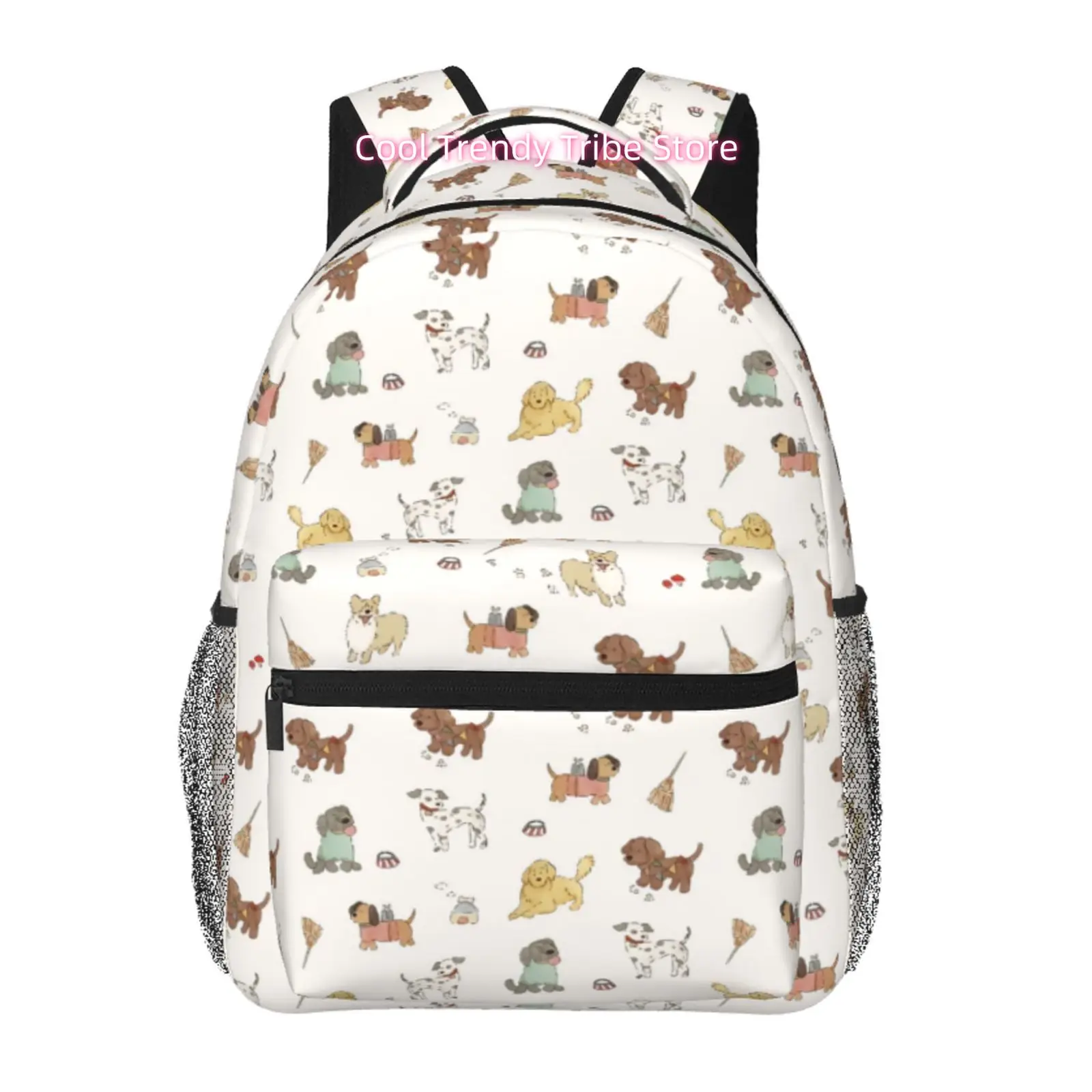 Cute Hand-Drawn Puppy Print Backpack Suitable for Commuting and Daily Use, High Quality Oxford Cloth Bookbag with Adjustable Str