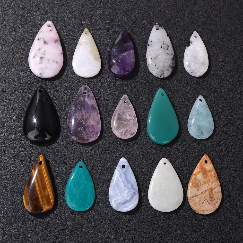 Irregular Waterdrop Stone Pendant Oval Quartz Natural Crystal Agates Drop Charms For Jewelry Making Necklace DIY Earrings 1 Pcs