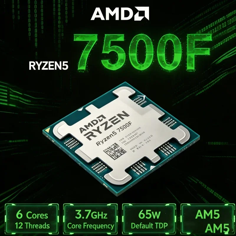 

AMD Ryzen 5 7500F R5 7500F Tray Version 6 Core 12 Thread 5.0GHz AM5 DDR5 Desktop CPU Without Stock Cooler