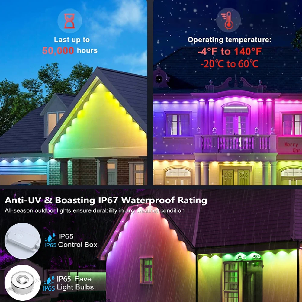 For Wall/House Decoration RGB Light String IP65 Waterproof LED Ambient Light Sound Rhythm Light Timed Dimming Night Light APP