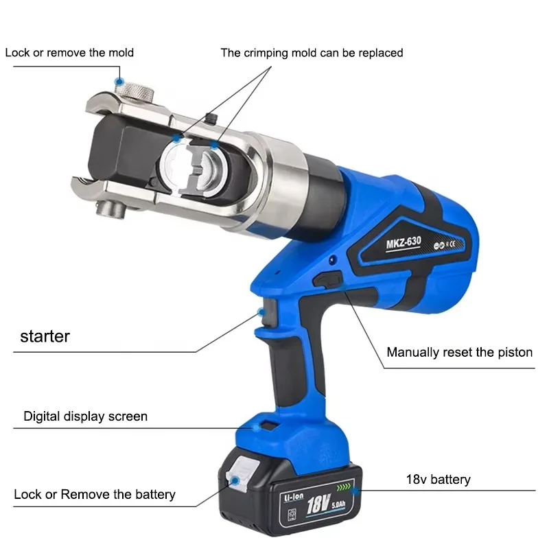 16-630mm2 Electric Hydraulic Pliers Charging MKZ-630  Portable Crimping Pliers Cable Copper Nose Terminal Crimper