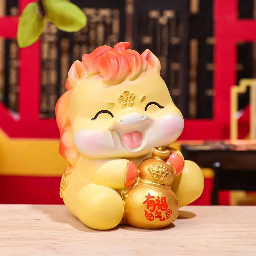 

Traditional Cartoon Horse Year Mascot Resin Mascot Horse Ornament Chinese Style Blessing Words Zodiac Horse Ornament New Year