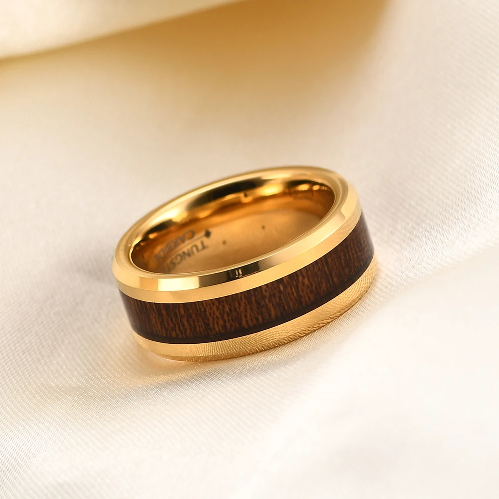 VQYSKO 8MM Brown Box Elder Wood Tungsten Wedding Band Mens Wedding Ring Wooden Ring Mens Gift