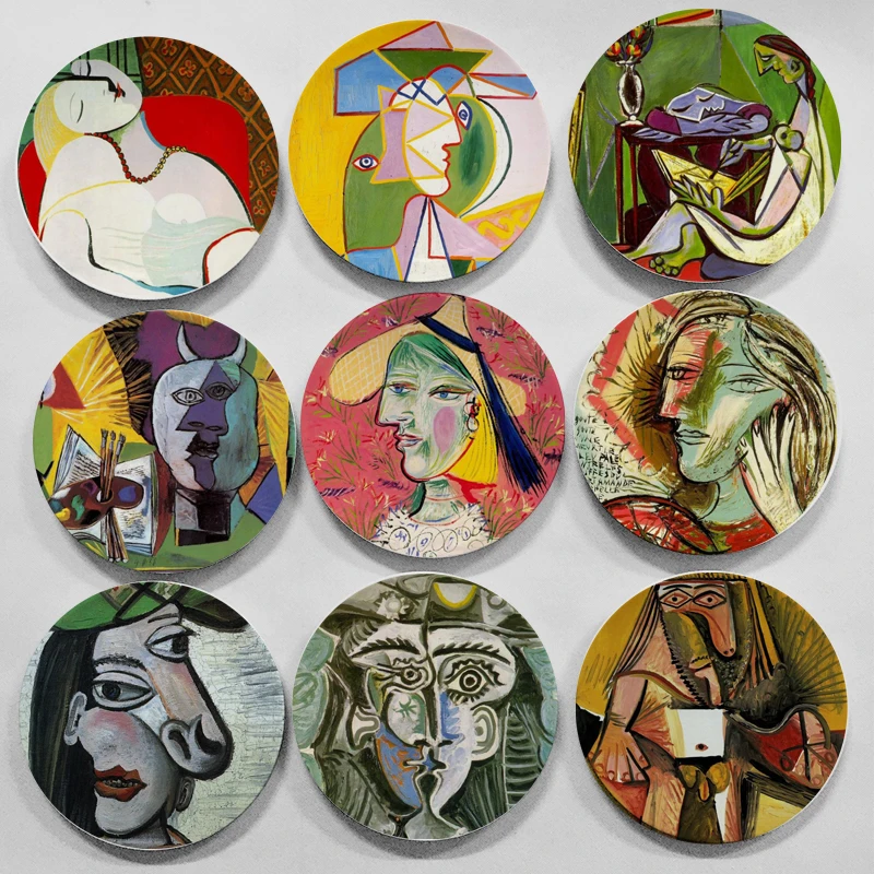 Picasso-Öl, abstrakte Malerei, Teller, Wanddekoration, Hängeschale, Serviertabletts, Heimdekoration, künstlerische Keramikplatten, Display
