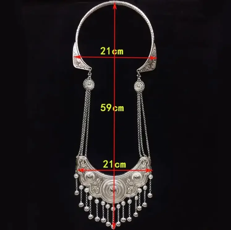 Chinese Ethnic Minority Collar Miao Silver Long Tassel Pendant Necklace Clothing Matching