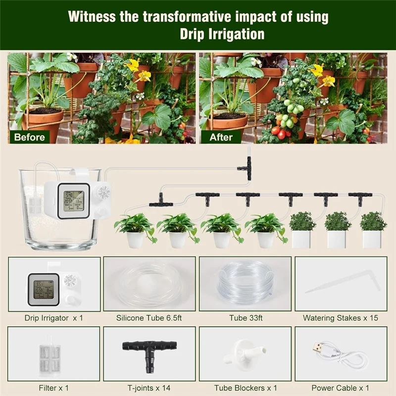 SEWS-Automatic Drip Irrigation Kit,15 Potted Indoor Houseplants Support,Indoor Automatic Watering System For Plants