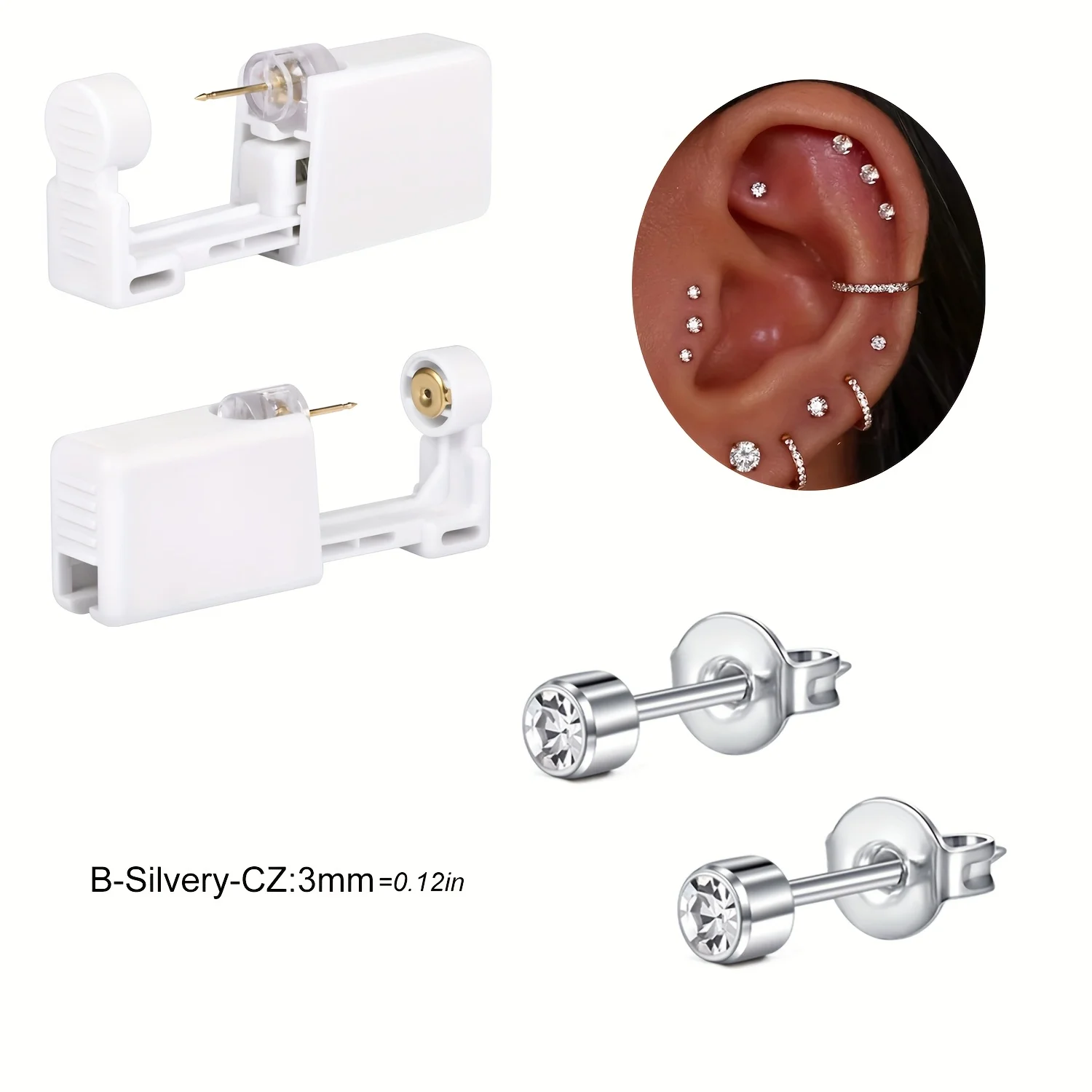 2 Sätze Ohrpiercing-Set, Einweg-Ohrpiercing-Pistolen-Set, selbstpiercingende Pistole und eingebaute Ohrringe, Ohrstecker-Pistole