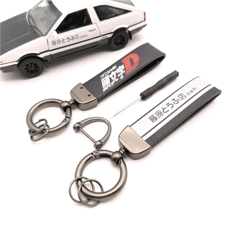 

2023 New Creative PU Leather Initial D Fujiwara Tofu Metal Keychain Pendant JDM Modified Cultural Periphery Key Rings Key Holder