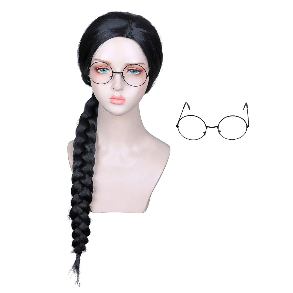 

Kyo Long Black Braid Cosplay Wig with Glasses for Wicked Elphaba Costume