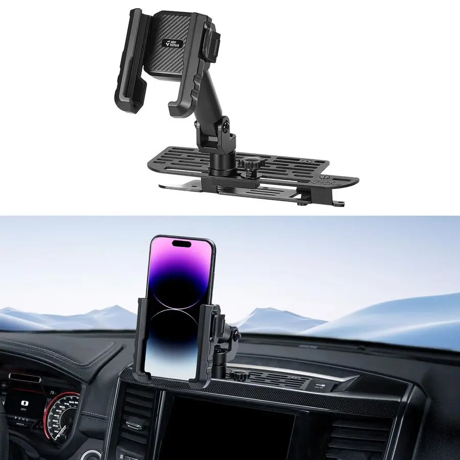 

Metal Dash Mount Phone Holder Compatible with 2019 RAM Truck 1500, 2500, 3500, TRX, RHO Keeps 12V Outlet Access Fits 5 and 8.4 o