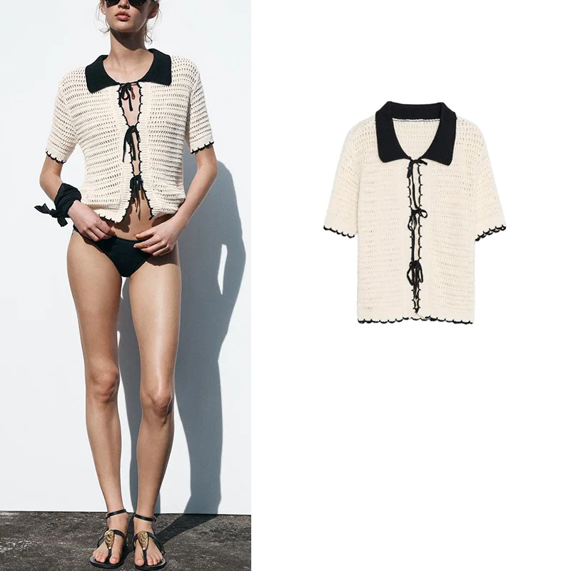 Estate delle nuove donne lavorate a maglia irt ort Sve Color Blo Layering Casual Top in fibra di poliestere cardigan aperto Sle