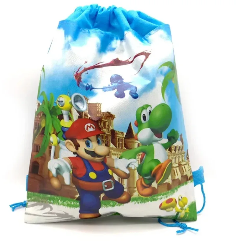 27*35 cm Super Marios Bros Gift Bag non-woven Verjaardagsfeestje Gunsten Gift Boodschappentas Trekkoord Rugzak meisjes Feestdecoratie