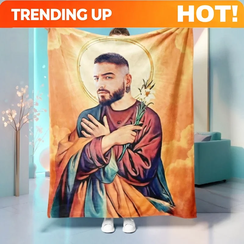 Customize 1pc 230GSM Colombian Vocalist Maluma Pattern Flannel Blanket, Latin American Music Party / Listening to Music at Home