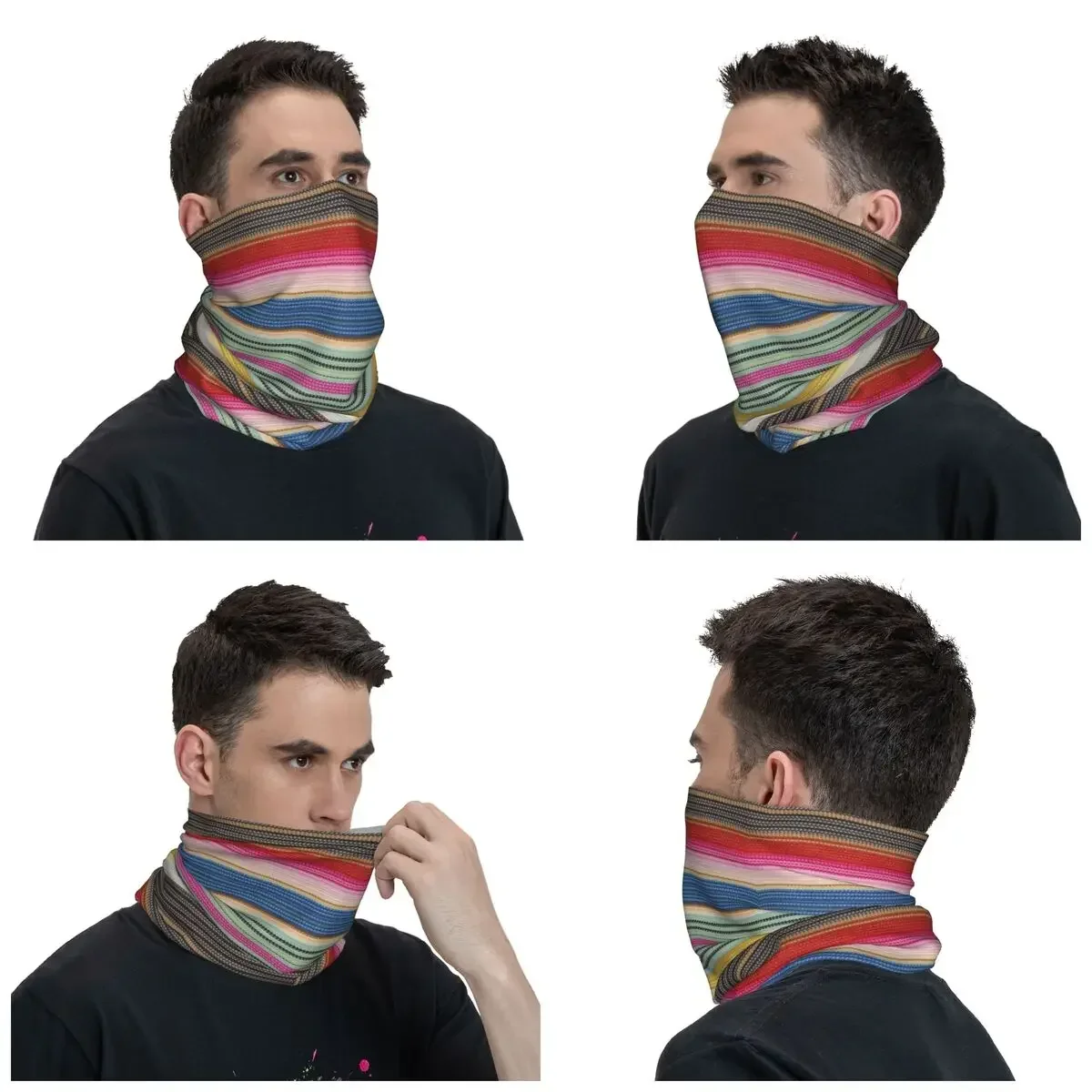 Retro Vintage Luxury Fabric Stripes Texture Bandana Neck Warmer Winter Ski Tube Scarf Gaiter Bohemian Boho Style Face Cover