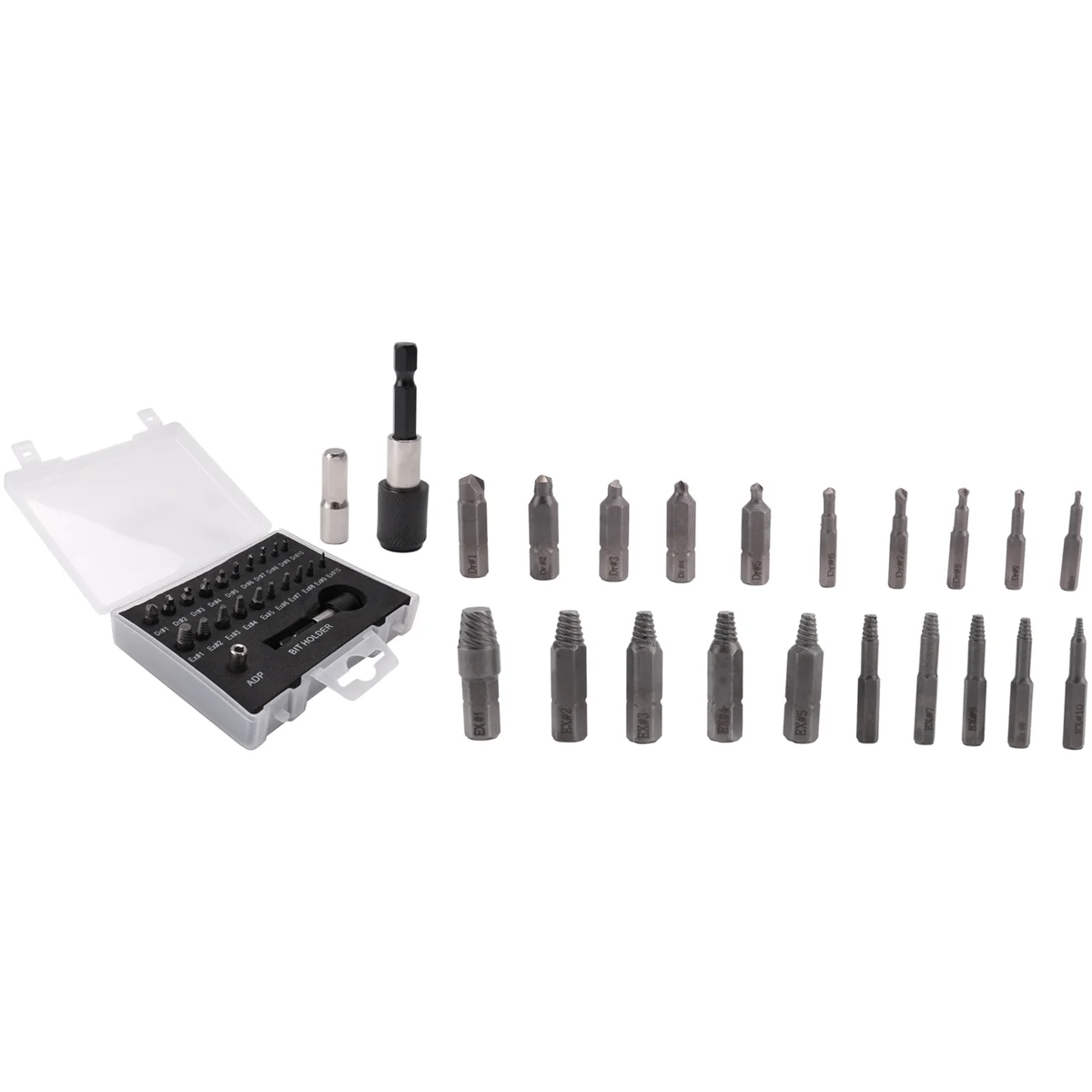 Juego de extractores de tornillos dañados, kit de extractores de tornillos pelados de 22 piezas, juego de extractores de tornillos rotos HSS con adaptador de broca y enchufe