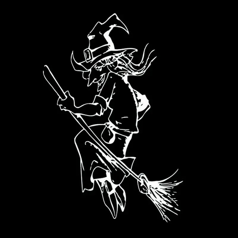 

Smirking Old Witch Broomstick Pattern Decals Car Window Decoration Personality Pvc Waterproof Decals Black/white, 17cm*11cm