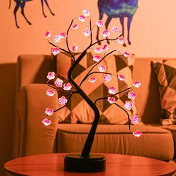 Home Decoration USB/Battery Powered Touch Switch Warm White Artificial Bonsai Cherry Blossom Desktop Tree LED Lamp Light