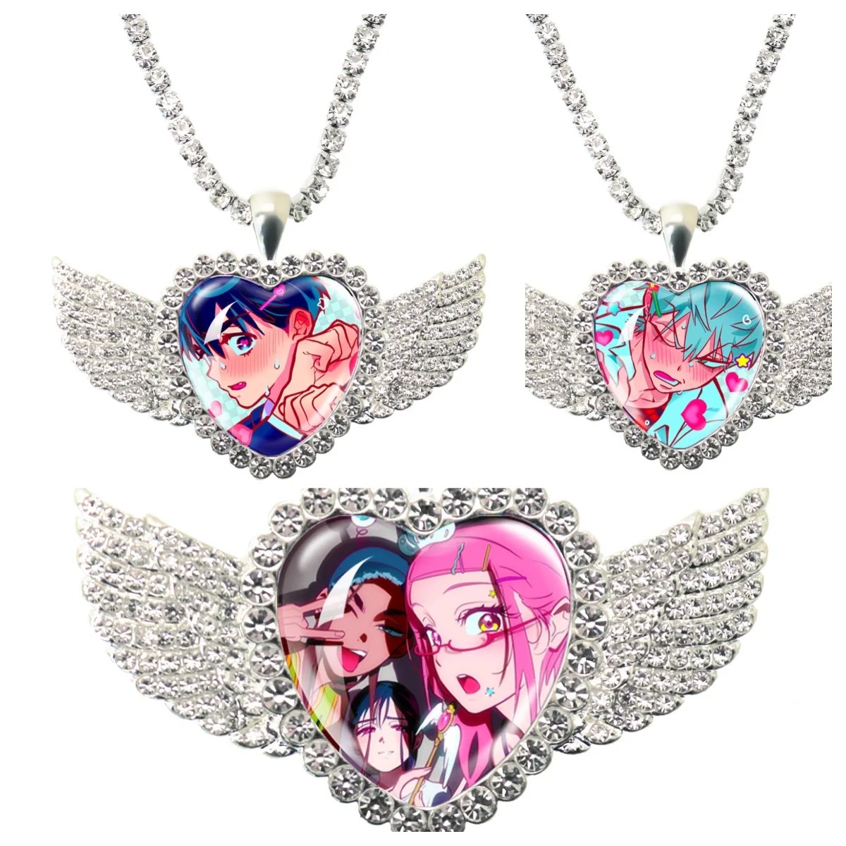Anime Alien Stage Music MV 25MM Angel Wings Glass Dome Rhinestone Pendant Necklace Glass Cabochon Alien Stage Jewelry for Women view 2