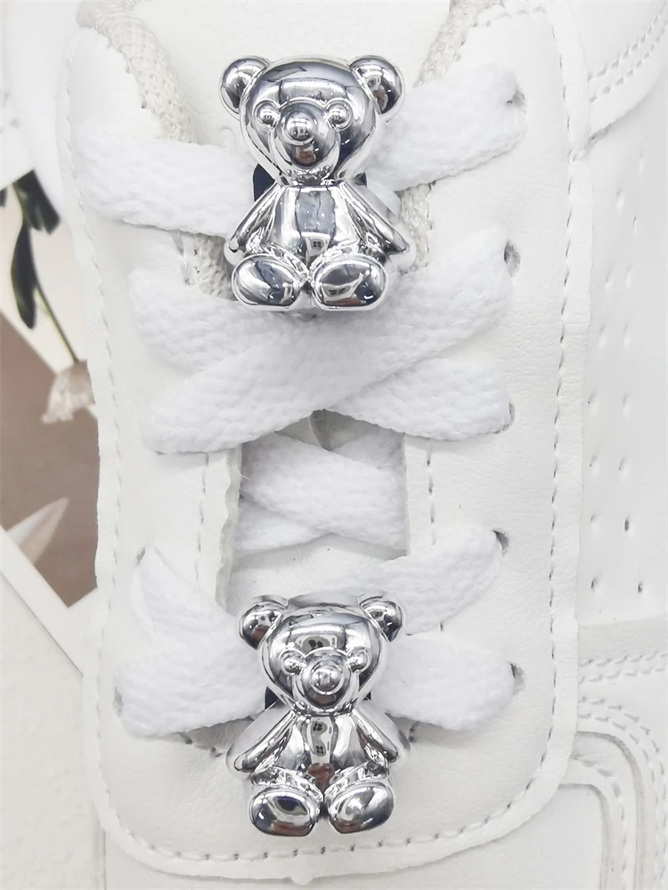 4PCS Silvery Bear Shoelace Charms ABS Golden Buckles Decoration DIY Luxury Shoe Lace Clips Accessories Fit Women Boots Sneakers