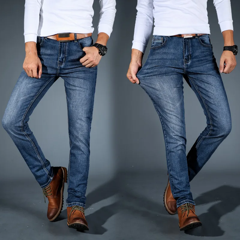 Men's Slim Fit Elastic Jeans Classic Solid Color Simple Casual High-quality Brand Four Seasons Color Styles Multiple Choices