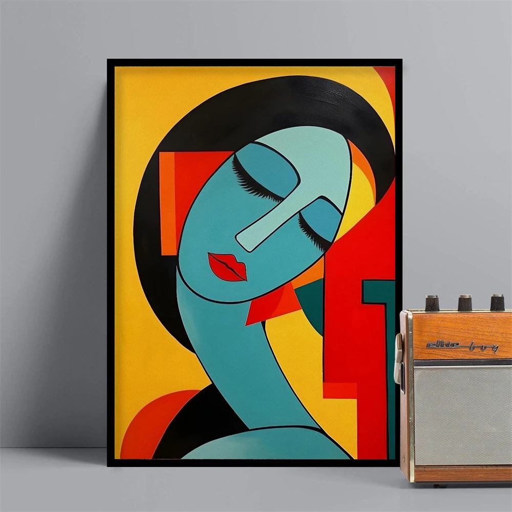 Abstrakter Frauen-Kunstdruck Poster Mid-Century Modern Geometrisches Porträt Wandkunst Drucke Heim-Dekor Wandkunst Leinwandgemälde