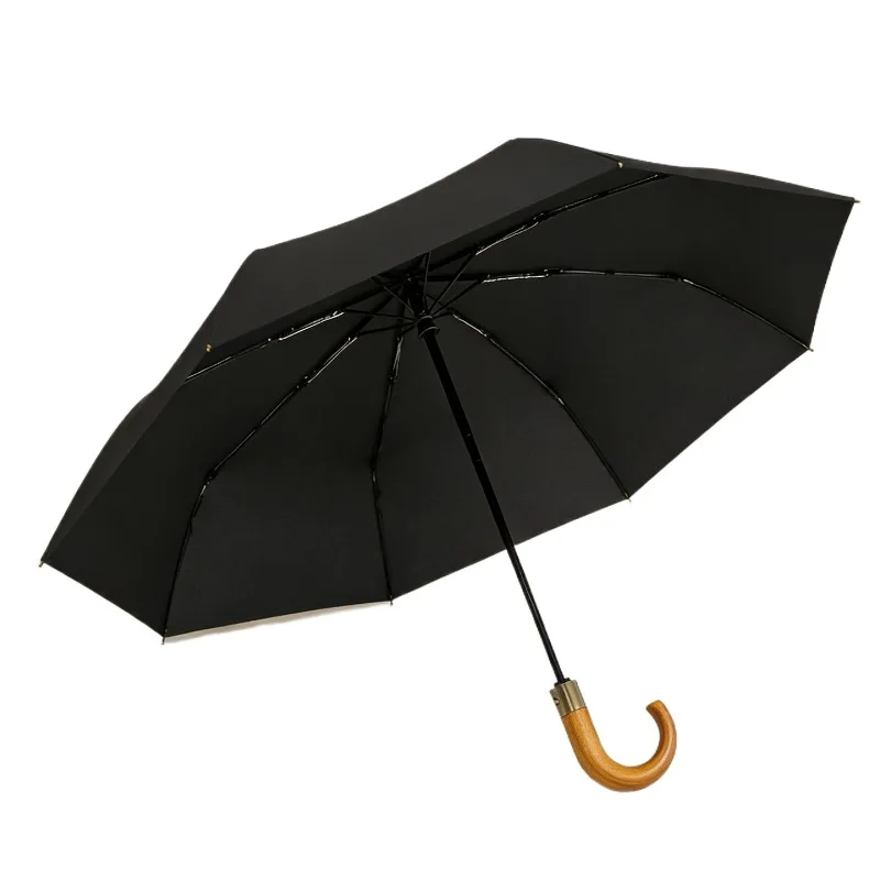 Large Automatic Umbrella Man Business Style Wooden Handle Foldable Umbrella Woman Windproof 10 Ribs Travel Golf Big Umbrellas