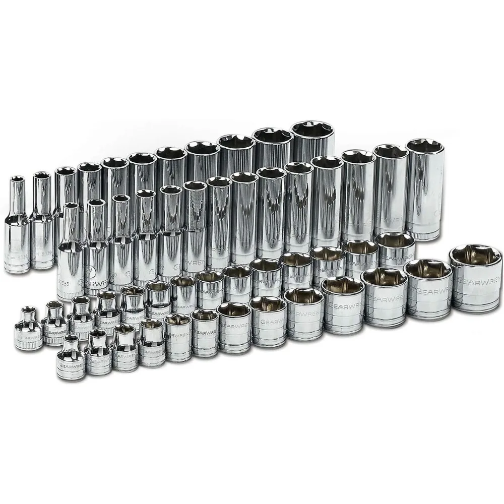 GEARWRENCH Juego de herramientas mecánicas de 56 piezas con accionamiento de 3/8 de pulgada y 6 puntos 120XP, estándar y profundo, SAE y métrico - 80550P