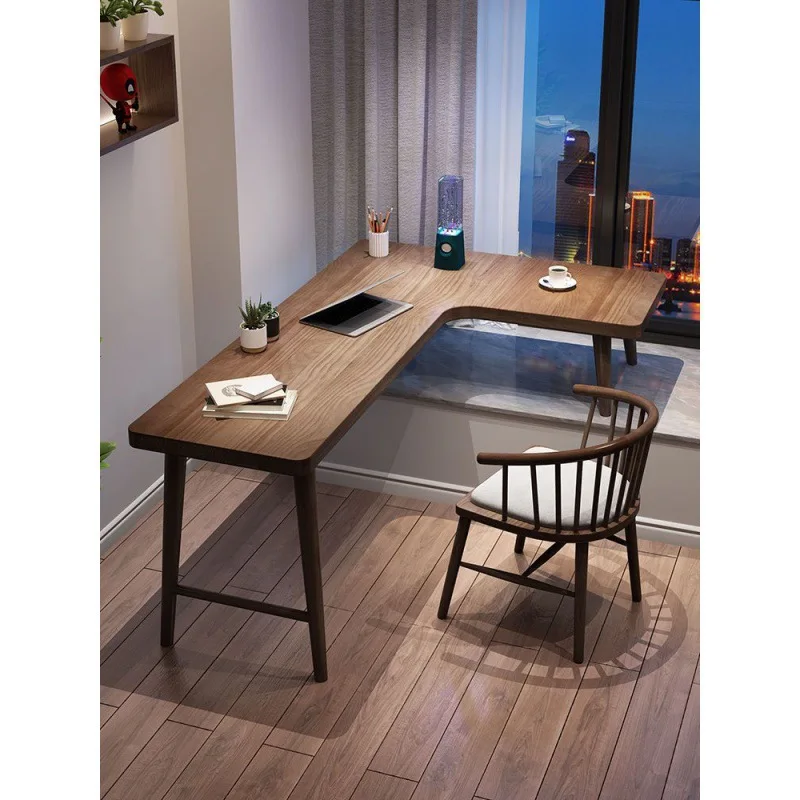 Strictly selected, solid wood bay window table corner desk corner L-shaped long and short legs computer table high and low feet