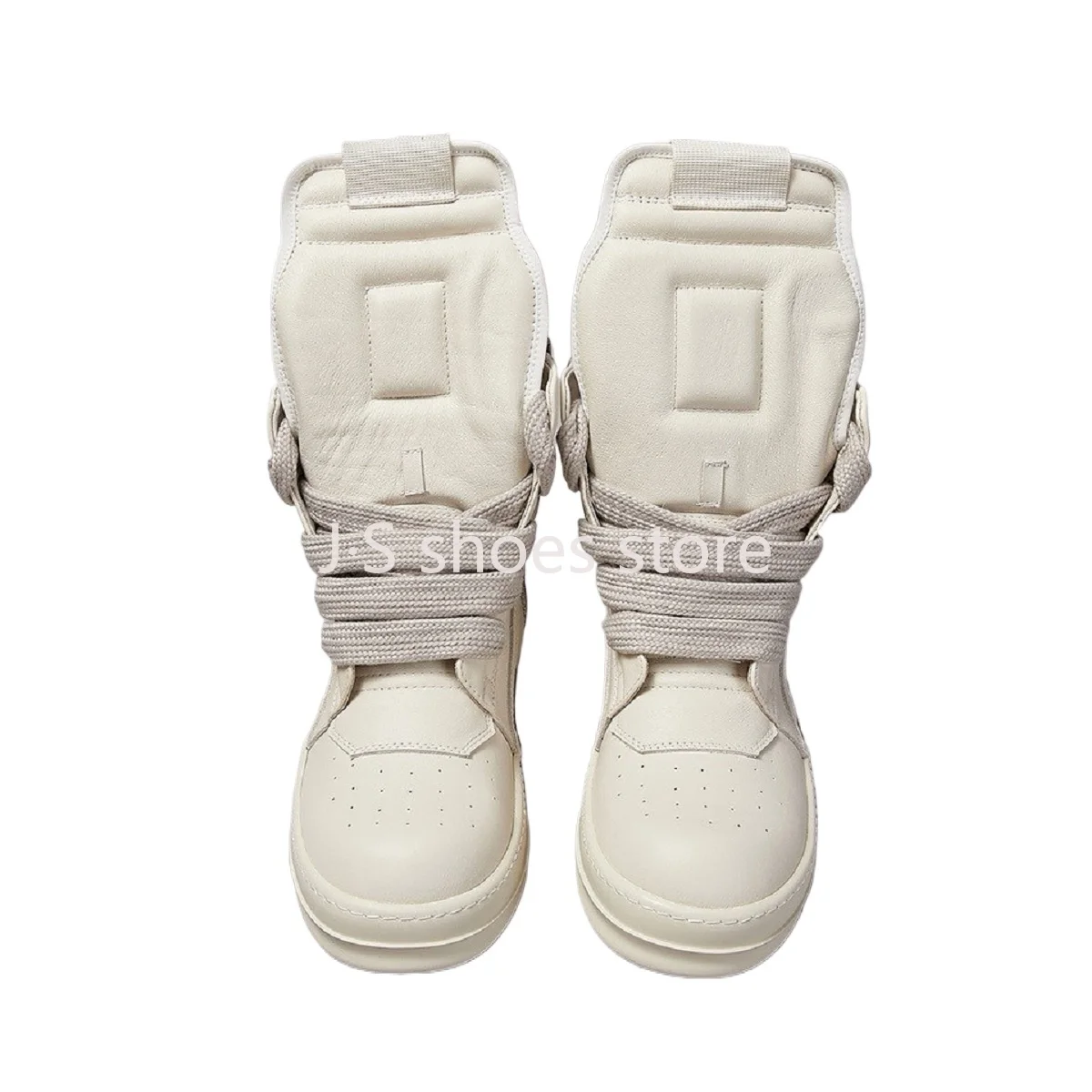 

Ricks Outdoor Men Shoe Ivory White Leather Boots High Top Casual Shoes Jumbo Laces Owens Classic Zipper Women Sneaker Ankle Boot