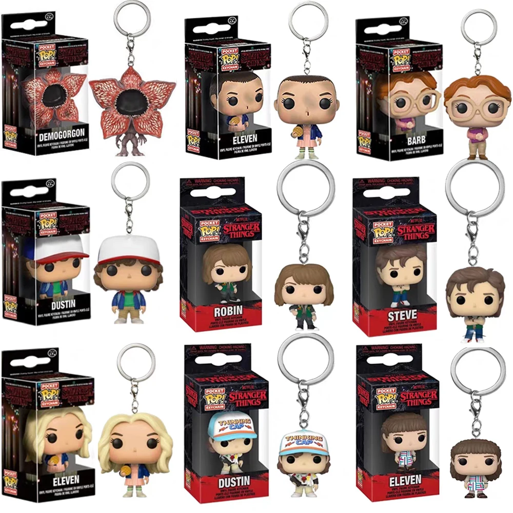 NEW Stranger ELEVEN Demogorgon DUSTIN Barb Steve Robin Keychain Toy Vinyl Figure Pocket Pop Things Keychain Model Toys