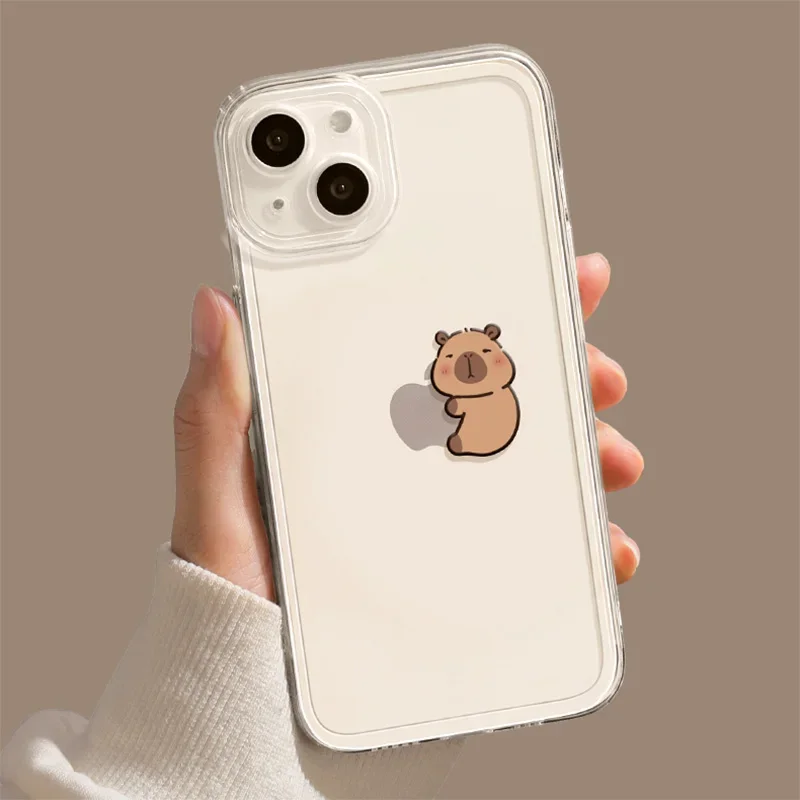 Cute Cartoon Capybara Clear Phone Case For iPhone 16 15 14 11 12 13 Pro Max Plus Mini 7 8 SE XS XR Transparent Cover Fundas Skin