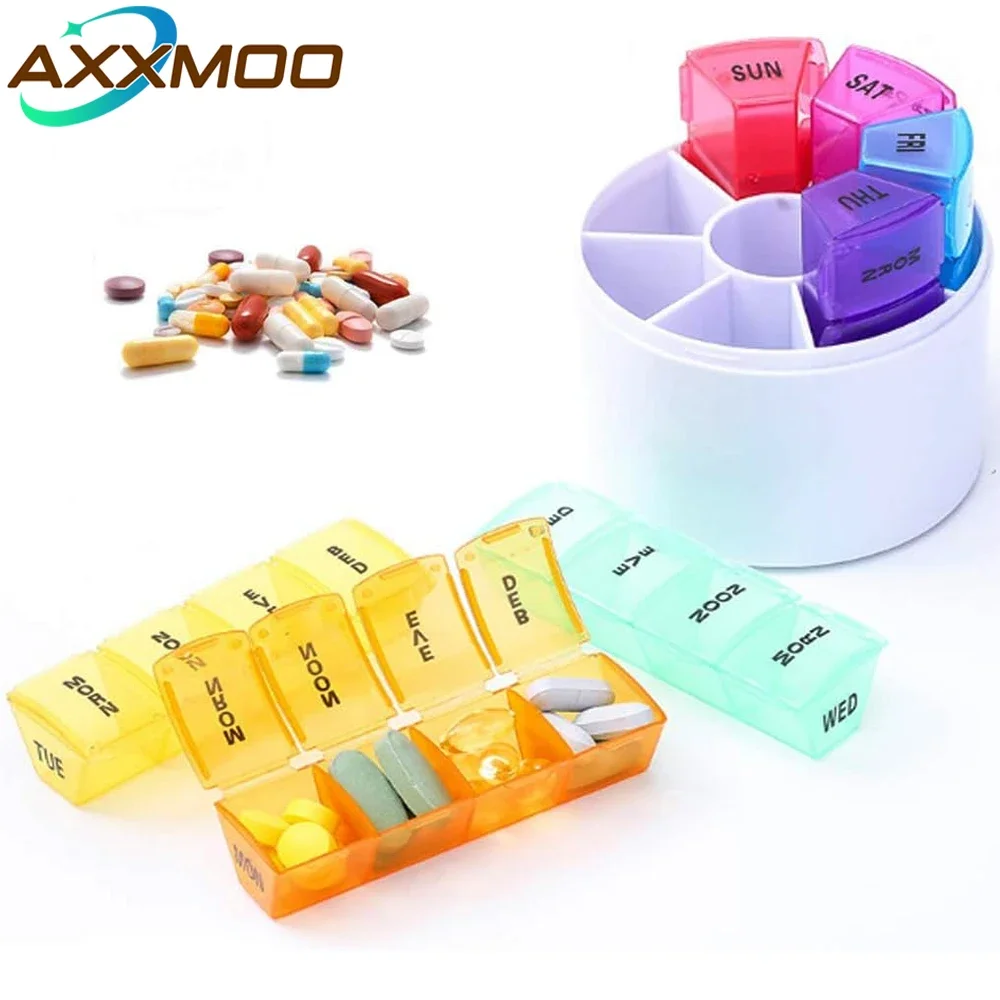 1PCS Weekly Pill Organizer, 7 Stackable Multi-Color Compartments Four Times-a-Day - Morning, Noon, Evening, and Bedtime