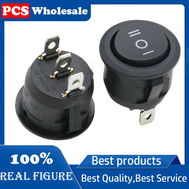 23mm Round Black 3 Pin 10A/125V 6A/250V AC 3 Position SPDT ON-OFF-ON Rocker Switch Snap-in